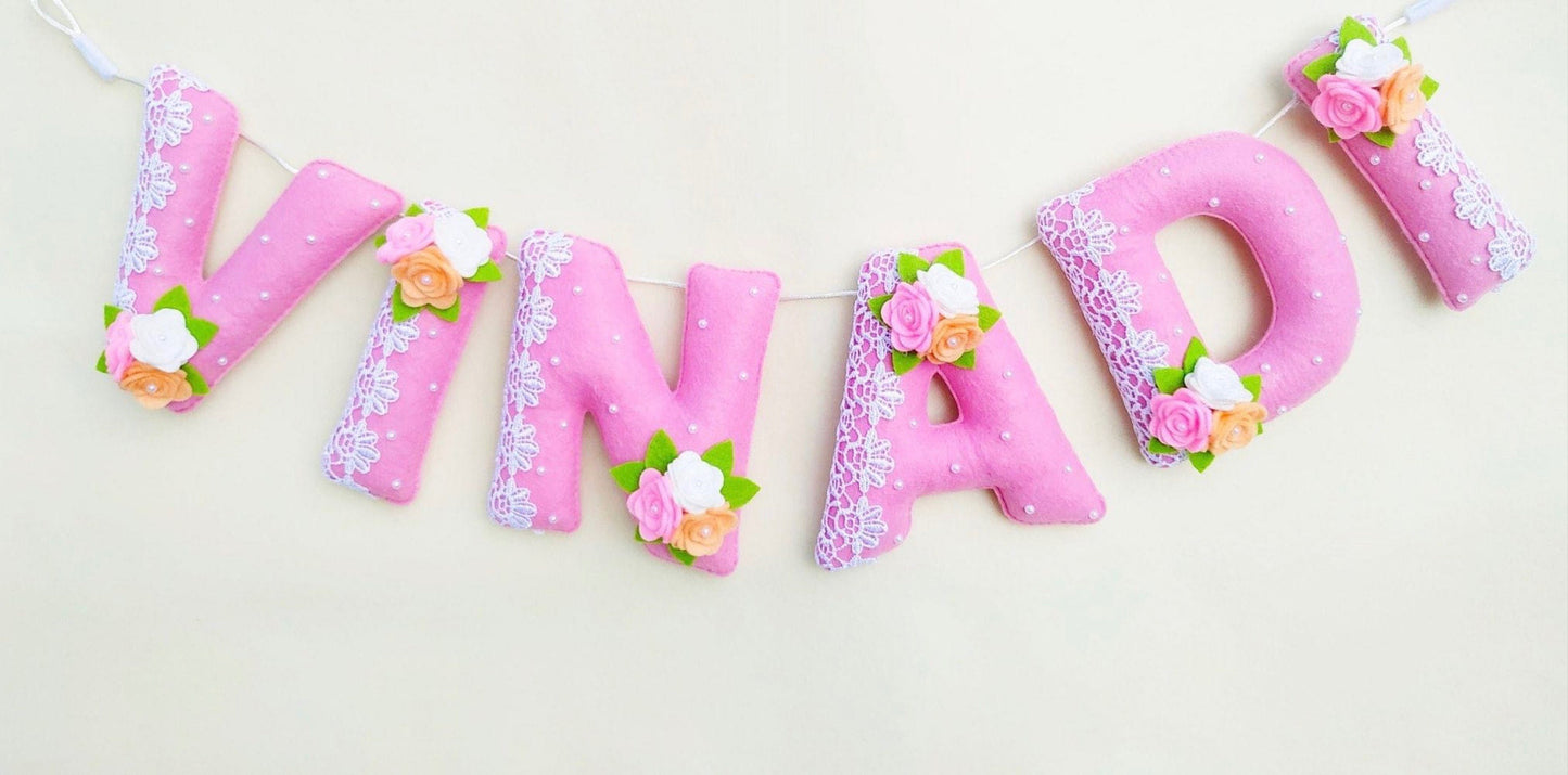 Baby wall art, name sign, Floral nursery decor, felt name banner, personalized gift, baby gift, baby shower, baby name garland