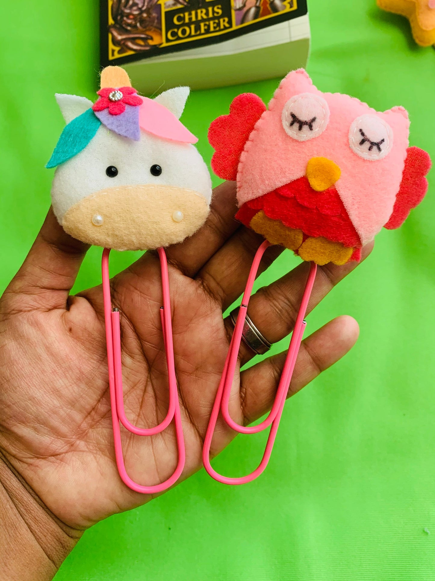 Unicorn owl book marks paper clip book lovers