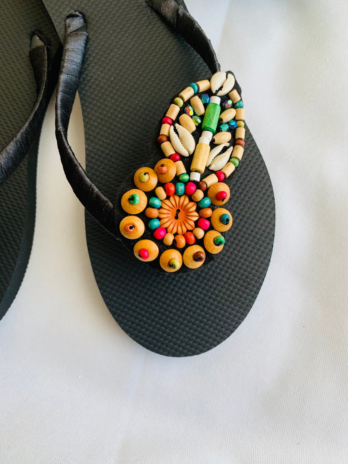 Women’s flip flops, beads , floral pattern, bling flip flops, fancy flip flops, customized flip flops - TOP