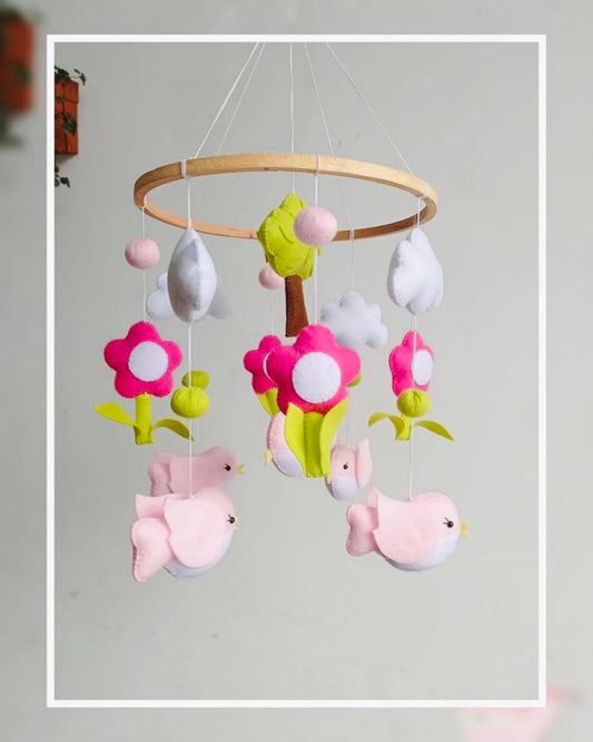 flower mobile Tropical Birds Mobile Bird nursery mobile Woodland mobile Baby girl woodland hanging mobile Baby shower gift Customize colors