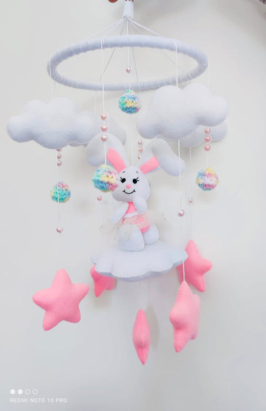 A bunny baby mobile, Nursery mobile, Crib mobile, Cot mobile, Baby girl mobile,nursery mobile, Hanging mobile, Cloud mobile, Felt mobile