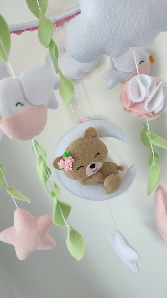 Girly bear theme nursery mobile