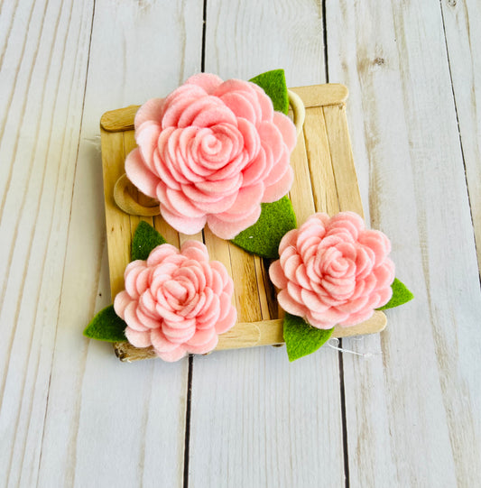 Felt rose hair band and two hair clips