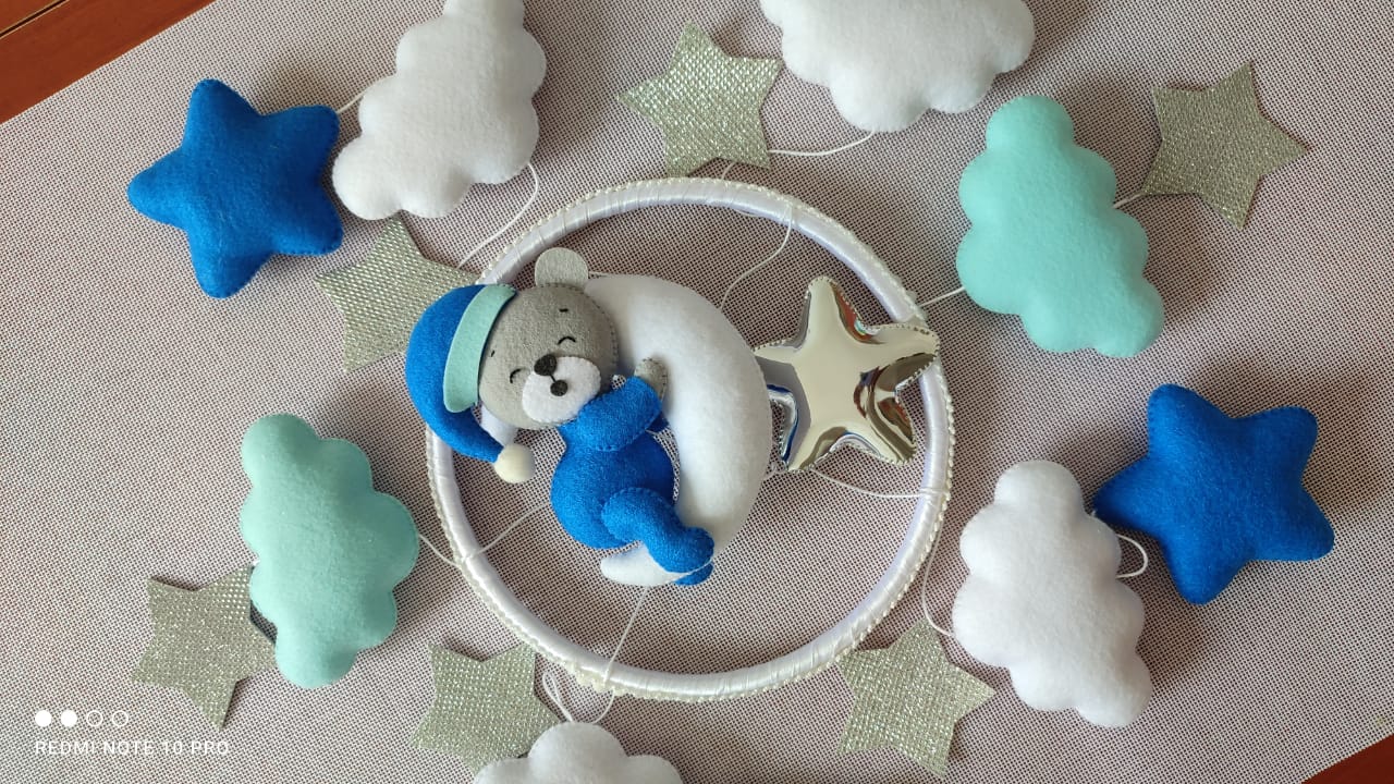 Baby boy sleeping bear nursery mobile