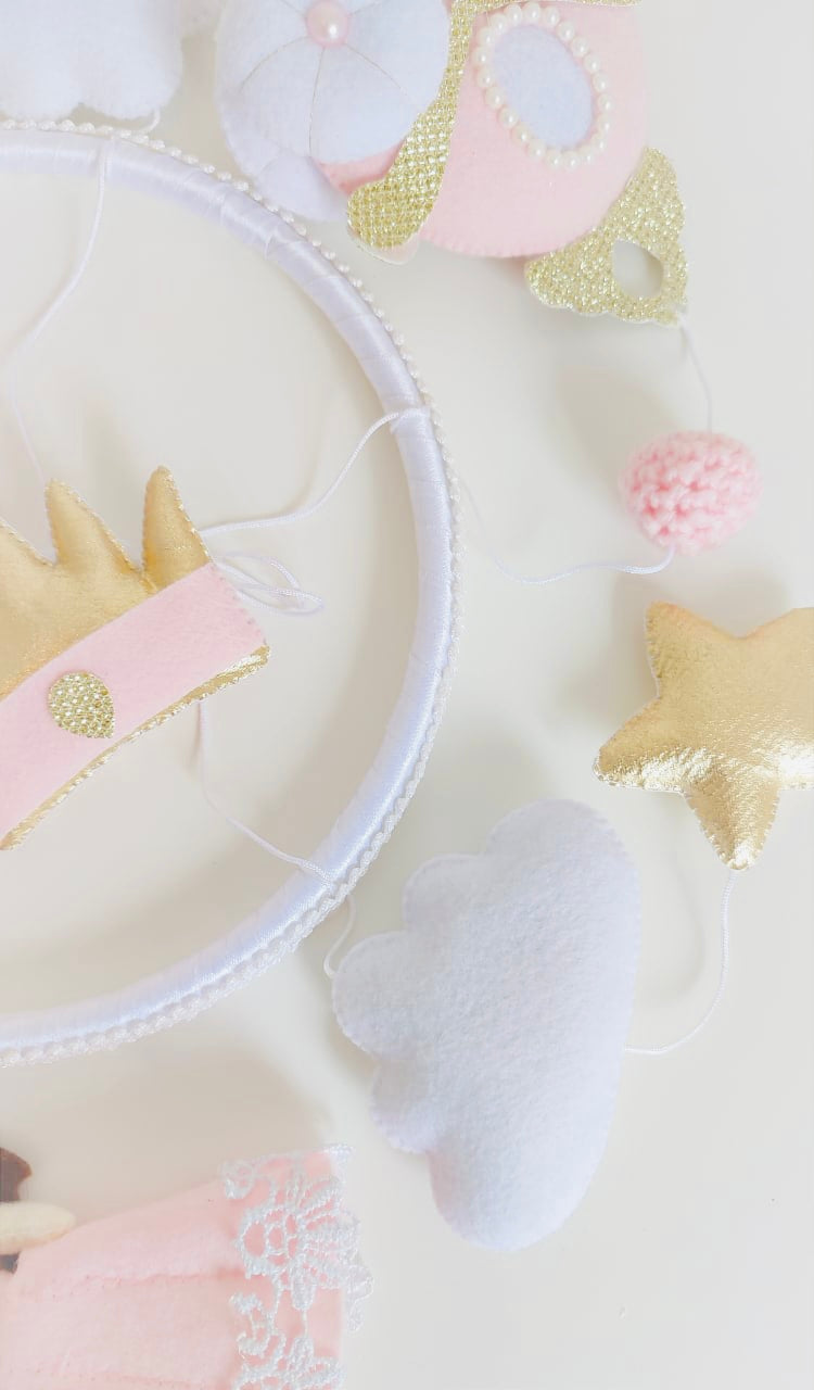 Princess Mobile - Crown mobile - Princess Baby Crib Mobile - Girl Nursery - Baby Girl Felt Mobile - Pink Gold Mobile - Princess Room Decor