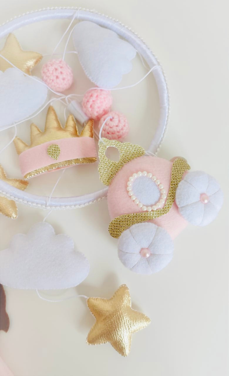 Princess Mobile - Crown mobile - Princess Baby Crib Mobile - Girl Nursery - Baby Girl Felt Mobile - Pink Gold Mobile - Princess Room Decor