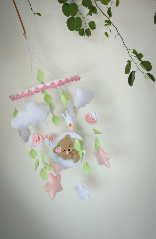 Girly bear theme nursery mobile